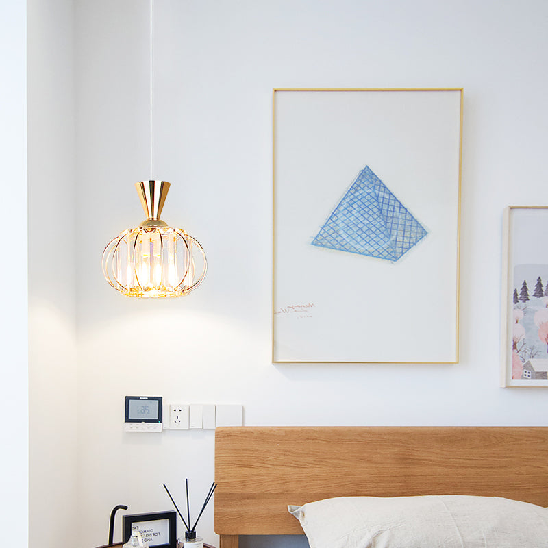 1 Head Crystal Prism Pendant Lighting Modern Stylish Hanging Light Fixture with Lantern Shade in Black/Gold for Bedroom Clearhalo 'Ceiling Lights' 'Modern Pendants' 'Modern' 'Pendant Lights' 'Pendants' Lighting' 156995