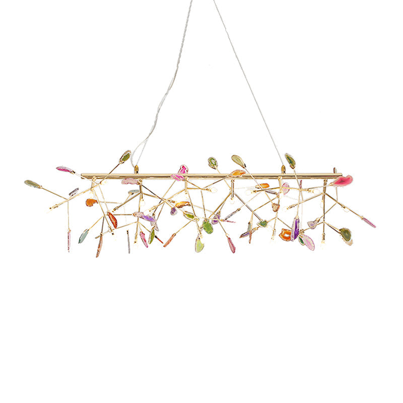 Branch Design Island Light Fixture Modern Metal LED Living Room Golden Pendant Lighting with Agate Accent, Warm/White Light Clearhalo 'Ceiling Lights' 'Island Lights' Lighting' 157387