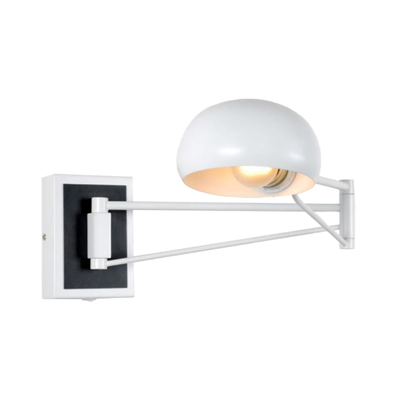 Swing Arm Metal Wall Sconce Light with Dome Shade Retro Stylish 1 Light Bedside Wall Lighting in Black/White Clearhalo 'Art deco wall lights' 'Cast Iron' 'Glass' 'Industrial wall lights' 'Industrial' 'Middle century wall lights' 'Modern' 'Rustic wall lights' 'Tiffany' 'Traditional wall lights' 'Wall Lamps & Sconces' 'Wall Lights' Lighting' 157903