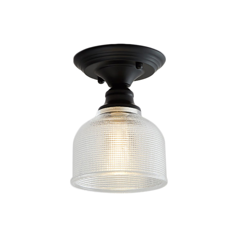 One Light Semi Flush Vintage Textured Glass Barn/Dome/Wavy Living Room Ceiling Lighting in Clear Clearhalo 'Ceiling Lights' 'Close To Ceiling Lights' 'Close to ceiling' 'Glass shade' 'Glass' 'Semi-flushmount' Lighting' 157925