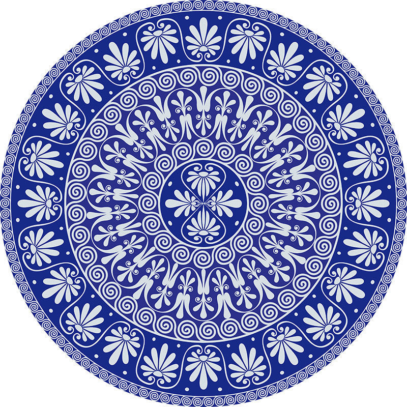 Blue Mediterranean Rug Flannel Floral Print Rug Washable Non-Slip Backing Area Rug for Living Room Clearhalo 'Area Rug' 'Moroccan' 'Rugs' Rug' 1579473