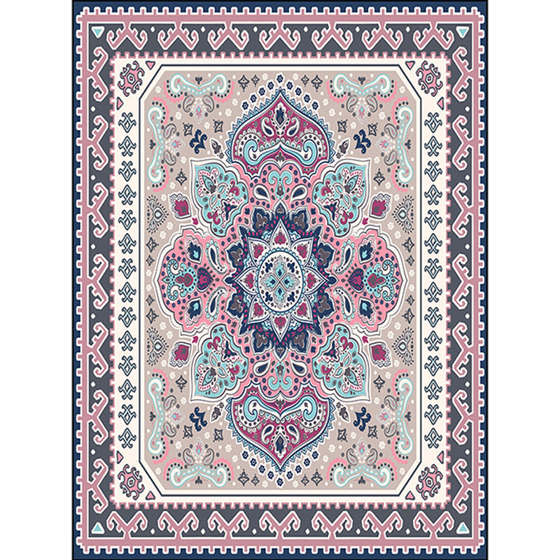 Persian Moroccan Rug in Purple Medallion Paisley Flower Pattern Rug Polyester Anti-Slip Carpet for Home Decoration Clearhalo 'Area Rug' 'Moroccan' 'Rugs' Rug' 1580244