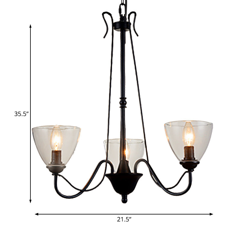 3/5/6-Light Tapered Chandelier Modern Black Clear Glass Pendant Light Fixture for Living Room Clearhalo 'Ceiling Lights' 'Chandeliers' 'Clear' 'Glass shade' 'Glass' 'Industrial Chandeliers' 'Industrial' 'Middle Century Chandeliers' 'Modern' 'Tiffany' 'Traditional Chandeliers' Lighting' 158057