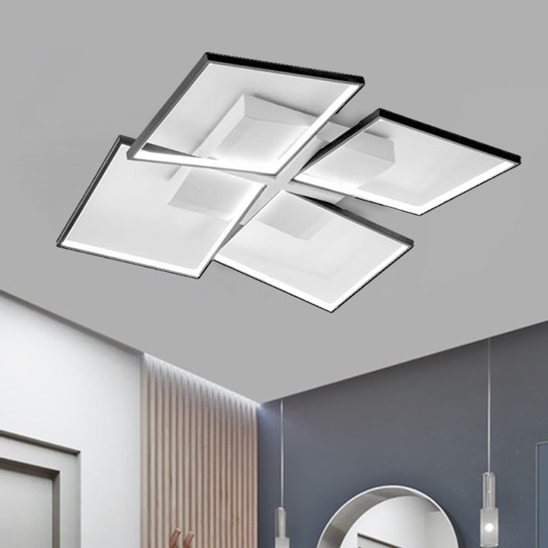 Rectangular Panel Semi Mount Lighting Minimalism Clear Glass Living Room LED Close to Ceiling Lamp in Warm/White/3 Color Light, 35.5"/26.5" Long Clearhalo 'Ceiling Lights' 'Close To Ceiling Lights' 'Close to ceiling' 'Semi-flushmount' Lighting' 1580585