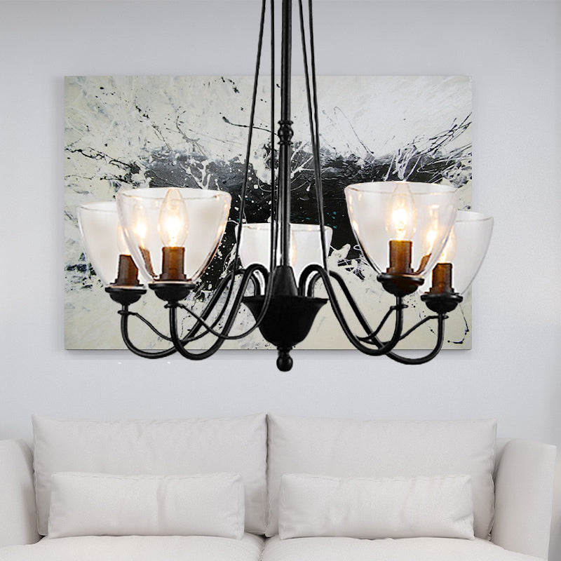 3/5/6-Light Tapered Chandelier Modern Black Clear Glass Pendant Light Fixture for Living Room Clearhalo 'Ceiling Lights' 'Chandeliers' 'Clear' 'Glass shade' 'Glass' 'Industrial Chandeliers' 'Industrial' 'Middle Century Chandeliers' 'Modern' 'Tiffany' 'Traditional Chandeliers' Lighting' 158059
