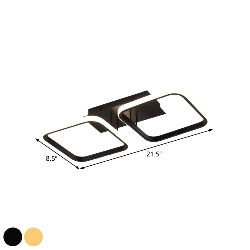 21.5"/31"/41" L Square Semi Flush Lamp Contemporary Acrylic Black/Gold LED Ceiling Mount Fixture in Warm/White Light Clearhalo 'Ceiling Lights' 'Close To Ceiling Lights' 'Close to ceiling' 'Semi-flushmount' Lighting' 1580605