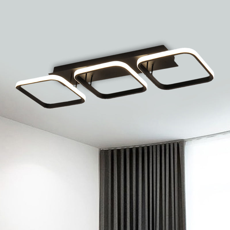 21.5"/31"/41" L Square Semi Flush Lamp Contemporary Acrylic Black/Gold LED Ceiling Mount Fixture in Warm/White Light Clearhalo 'Ceiling Lights' 'Close To Ceiling Lights' 'Close to ceiling' 'Semi-flushmount' Lighting' 1580612
