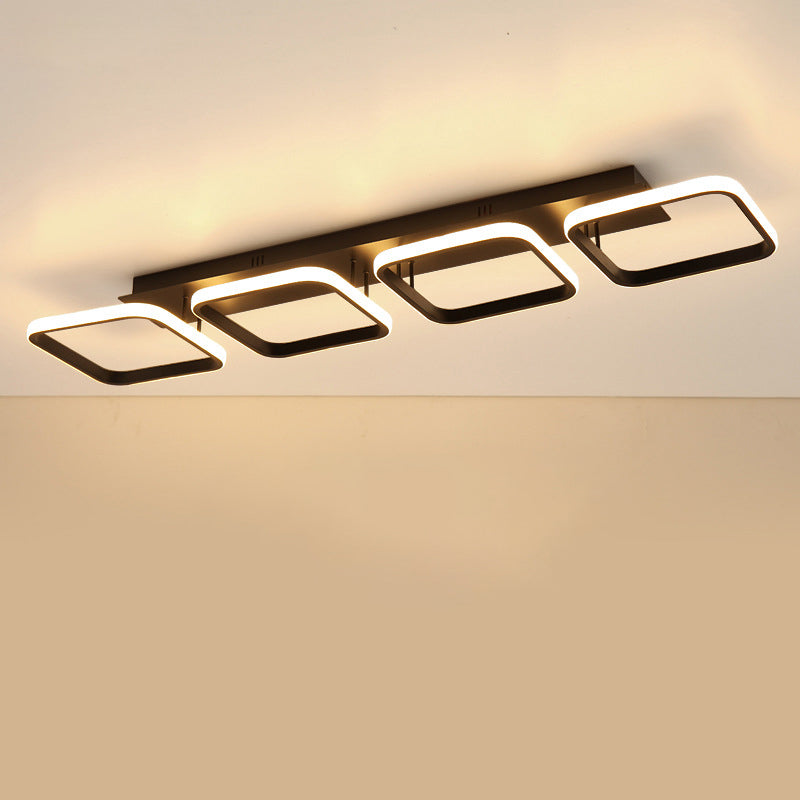 21.5"/31"/41" L Square Semi Flush Lamp Contemporary Acrylic Black/Gold LED Ceiling Mount Fixture in Warm/White Light Clearhalo 'Ceiling Lights' 'Close To Ceiling Lights' 'Close to ceiling' 'Semi-flushmount' Lighting' 1580621