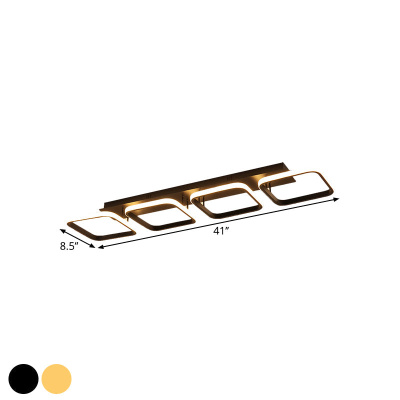 21.5"/31"/41" L Square Semi Flush Lamp Contemporary Acrylic Black/Gold LED Ceiling Mount Fixture in Warm/White Light Clearhalo 'Ceiling Lights' 'Close To Ceiling Lights' 'Close to ceiling' 'Semi-flushmount' Lighting' 1580623