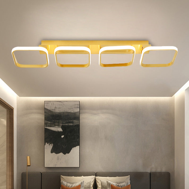 21.5"/31"/41" L Square Semi Flush Lamp Contemporary Acrylic Black/Gold LED Ceiling Mount Fixture in Warm/White Light Clearhalo 'Ceiling Lights' 'Close To Ceiling Lights' 'Close to ceiling' 'Semi-flushmount' Lighting' 1580625