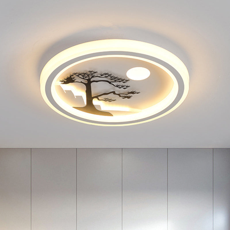 Square/Round Ceiling Fixture Modernist Acrylic LED White Flush Mount Lighting with Bird/Tree Pattern White Round Tree Clearhalo 'Ceiling Lights' 'Close To Ceiling Lights' 'Close to ceiling' 'Flush mount' Lighting' 1580649