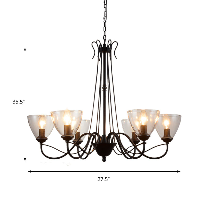 3/5/6-Light Tapered Chandelier Modern Black Clear Glass Pendant Light Fixture for Living Room Clearhalo 'Ceiling Lights' 'Chandeliers' 'Clear' 'Glass shade' 'Glass' 'Industrial Chandeliers' 'Industrial' 'Middle Century Chandeliers' 'Modern' 'Tiffany' 'Traditional Chandeliers' Lighting' 158065