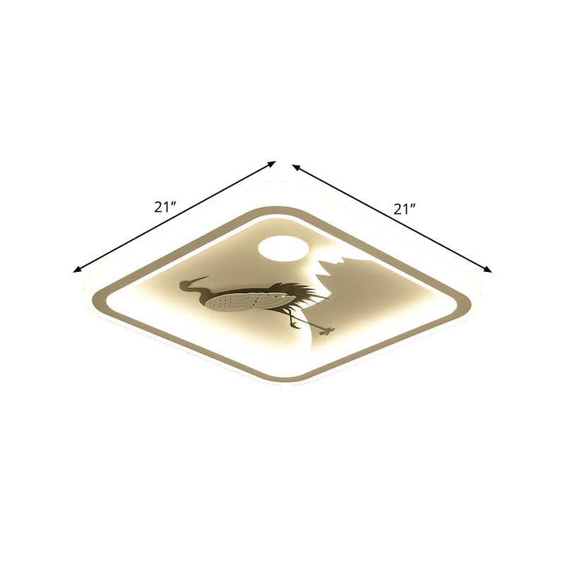 Square/Round Ceiling Fixture Modernist Acrylic LED White Flush Mount Lighting with Bird/Tree Pattern Clearhalo 'Ceiling Lights' 'Close To Ceiling Lights' 'Close to ceiling' 'Flush mount' Lighting' 1580658