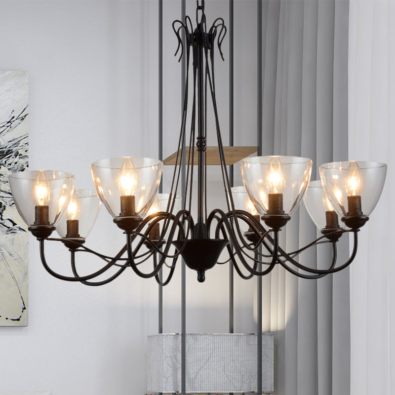 3/5/6-Light Tapered Chandelier Modern Black Clear Glass Pendant Light Fixture for Living Room Clearhalo 'Ceiling Lights' 'Chandeliers' 'Clear' 'Glass shade' 'Glass' 'Industrial Chandeliers' 'Industrial' 'Middle Century Chandeliers' 'Modern' 'Tiffany' 'Traditional Chandeliers' Lighting' 158067