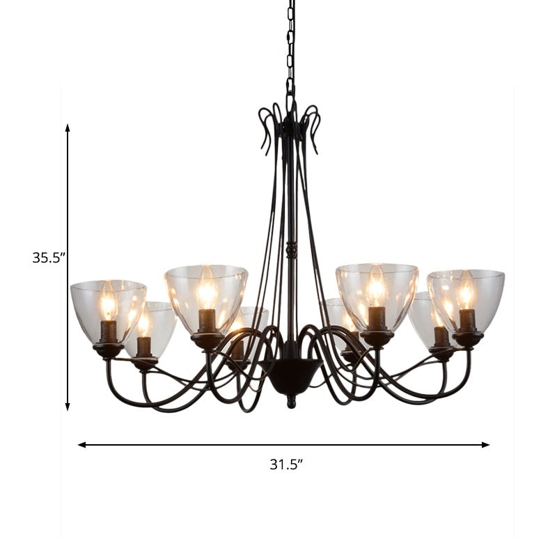 3/5/6-Light Tapered Chandelier Modern Black Clear Glass Pendant Light Fixture for Living Room Clearhalo 'Ceiling Lights' 'Chandeliers' 'Clear' 'Glass shade' 'Glass' 'Industrial Chandeliers' 'Industrial' 'Middle Century Chandeliers' 'Modern' 'Tiffany' 'Traditional Chandeliers' Lighting' 158069