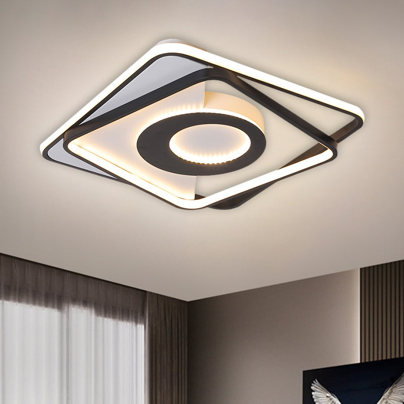 Black-White Interlaced Square Semi Flush Nordic LED Acrylic Close to Ceiling Lamp in Warm/White Light, 16"/20" Wide Black-White Clearhalo 'Ceiling Lights' 'Close To Ceiling Lights' 'Close to ceiling' 'Semi-flushmount' Lighting' 1580699