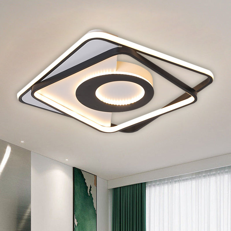 Black-White Interlaced Square Semi Flush Nordic LED Acrylic Close to Ceiling Lamp in Warm/White Light, 16"/20" Wide Clearhalo 'Ceiling Lights' 'Close To Ceiling Lights' 'Close to ceiling' 'Semi-flushmount' Lighting' 1580700