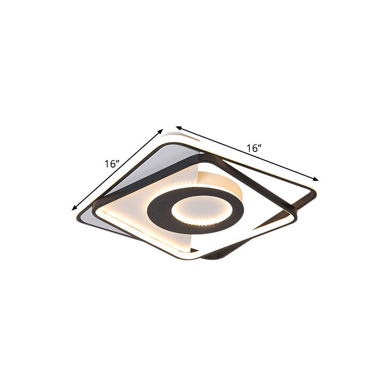 Black-White Interlaced Square Semi Flush Nordic LED Acrylic Close to Ceiling Lamp in Warm/White Light, 16"/20" Wide Clearhalo 'Ceiling Lights' 'Close To Ceiling Lights' 'Close to ceiling' 'Semi-flushmount' Lighting' 1580702