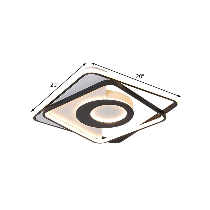 Black-White Interlaced Square Semi Flush Nordic LED Acrylic Close to Ceiling Lamp in Warm/White Light, 16"/20" Wide Clearhalo 'Ceiling Lights' 'Close To Ceiling Lights' 'Close to ceiling' 'Semi-flushmount' Lighting' 1580703