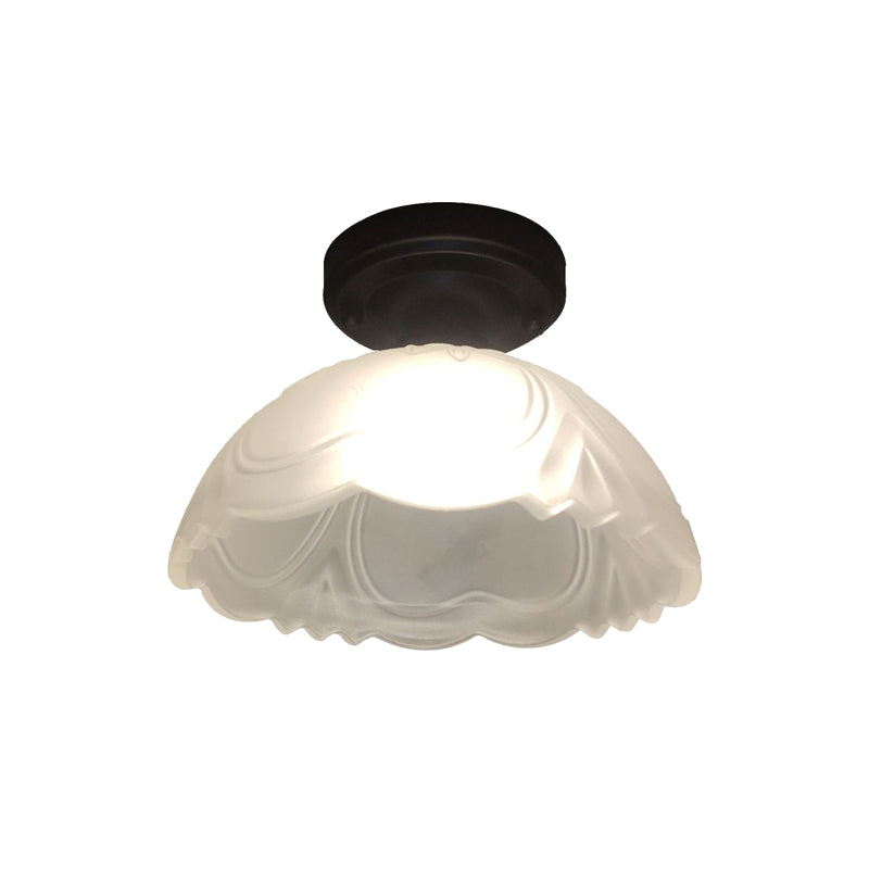 Black Single Bulb Ceiling Flush Country Style Ribbed Clear Glass Flower Flush Mount Light Fixture Clearhalo 'Ceiling Lights' 'Close To Ceiling Lights' 'Close to ceiling' 'Flush mount' Lighting' 1580711