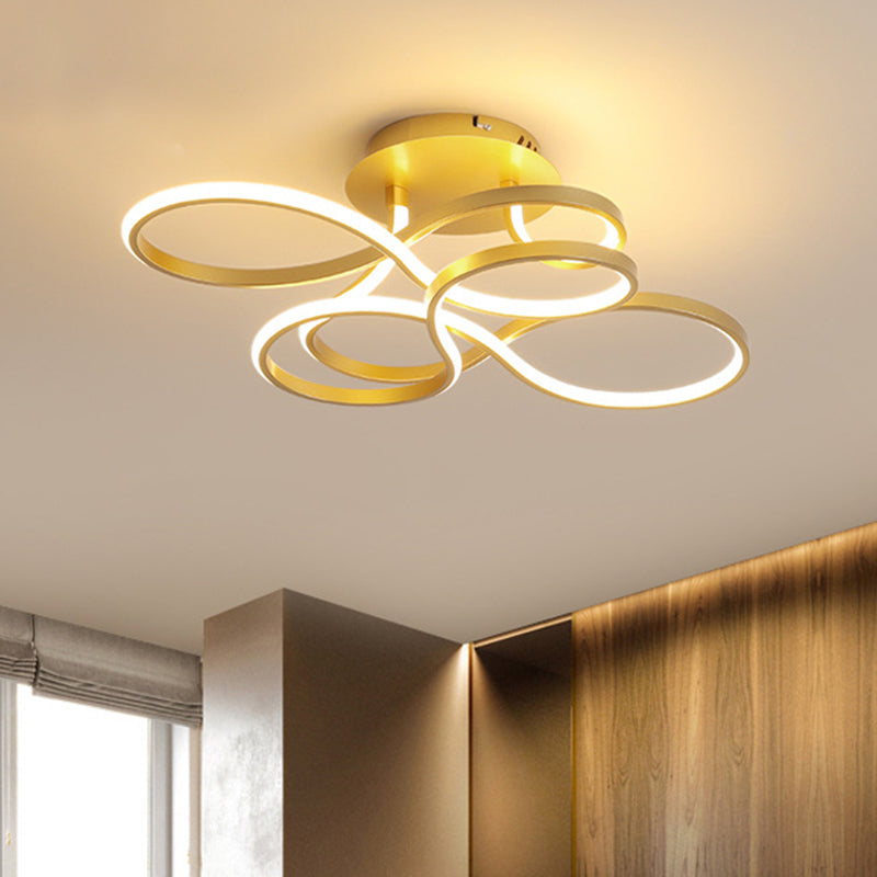Metallic Twisted Line Flush Mount Simplicity White/Brass/Gold LED Close to Ceiling Lighting, White/3 Color Light Gold Clearhalo 'Ceiling Lights' 'Close To Ceiling Lights' 'Close to ceiling' 'Semi-flushmount' Lighting' 1580718