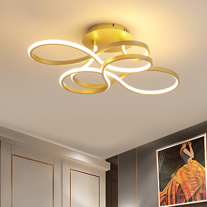 Metallic Twisted Line Flush Mount Simplicity White/Brass/Gold LED Close to Ceiling Lighting, White/3 Color Light Clearhalo 'Ceiling Lights' 'Close To Ceiling Lights' 'Close to ceiling' 'Semi-flushmount' Lighting' 1580719