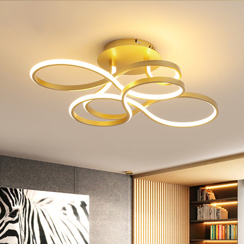 Metallic Twisted Line Flush Mount Simplicity White/Brass/Gold LED Close to Ceiling Lighting, White/3 Color Light Clearhalo 'Ceiling Lights' 'Close To Ceiling Lights' 'Close to ceiling' 'Semi-flushmount' Lighting' 1580720