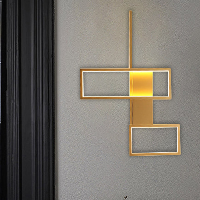 Black/Gold Rectangle Semi Flush Light Simplicity 19"/27.5"/35.5" L LED Metal Ceiling Mounted Fixture Gold 19" Clearhalo 'Ceiling Lights' 'Close To Ceiling Lights' 'Close to ceiling' 'Semi-flushmount' Lighting' 1580753