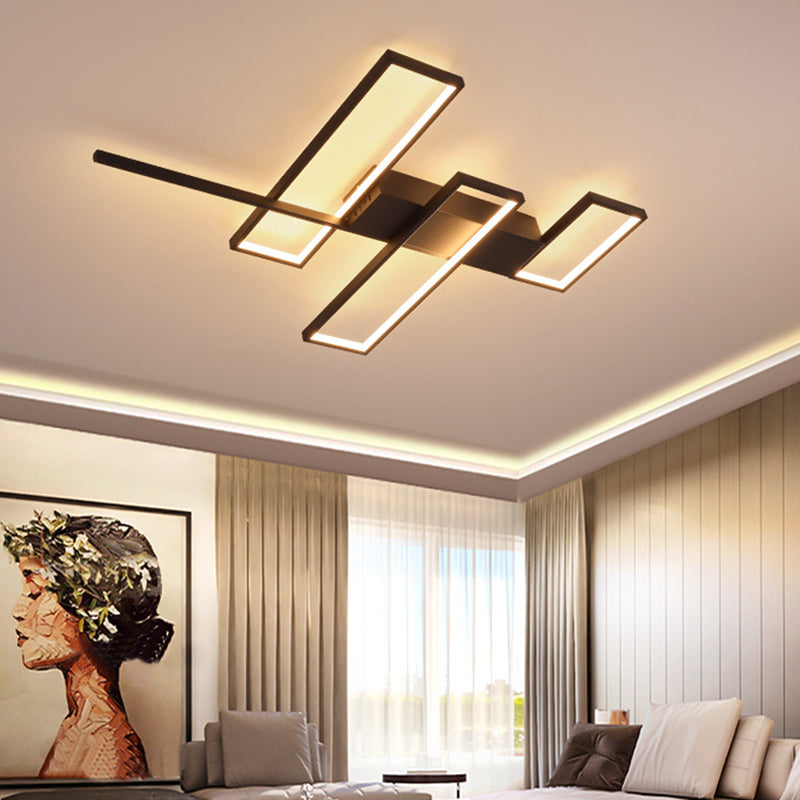 Black/Gold Rectangle Semi Flush Light Simplicity 19"/27.5"/35.5" L LED Metal Ceiling Mounted Fixture Clearhalo 'Ceiling Lights' 'Close To Ceiling Lights' 'Close to ceiling' 'Semi-flushmount' Lighting' 1580758