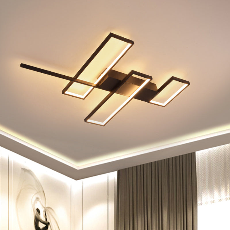 Black/Gold Rectangle Semi Flush Light Simplicity 19"/27.5"/35.5" L LED Metal Ceiling Mounted Fixture Clearhalo 'Ceiling Lights' 'Close To Ceiling Lights' 'Close to ceiling' 'Semi-flushmount' Lighting' 1580759