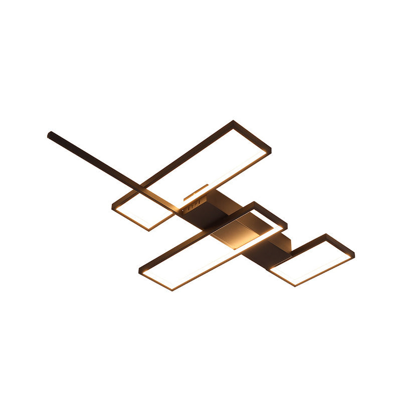 Black/Gold Rectangle Semi Flush Light Simplicity 19"/27.5"/35.5" L LED Metal Ceiling Mounted Fixture Clearhalo 'Ceiling Lights' 'Close To Ceiling Lights' 'Close to ceiling' 'Semi-flushmount' Lighting' 1580760