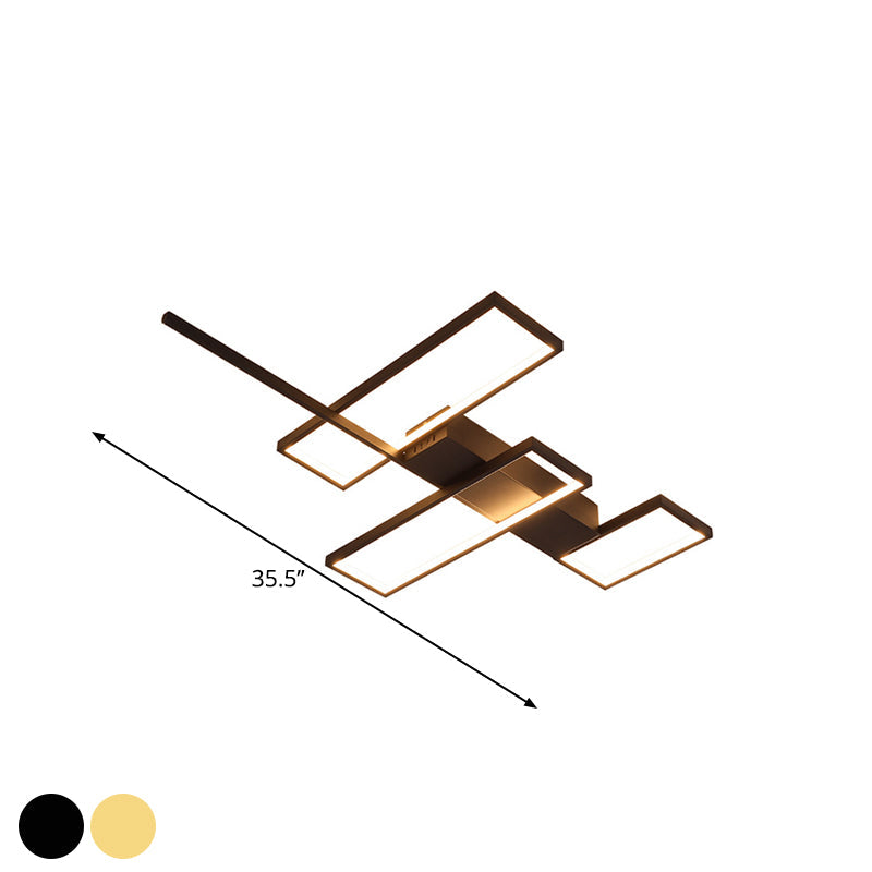 Black/Gold Rectangle Semi Flush Light Simplicity 19"/27.5"/35.5" L LED Metal Ceiling Mounted Fixture Clearhalo 'Ceiling Lights' 'Close To Ceiling Lights' 'Close to ceiling' 'Semi-flushmount' Lighting' 1580762