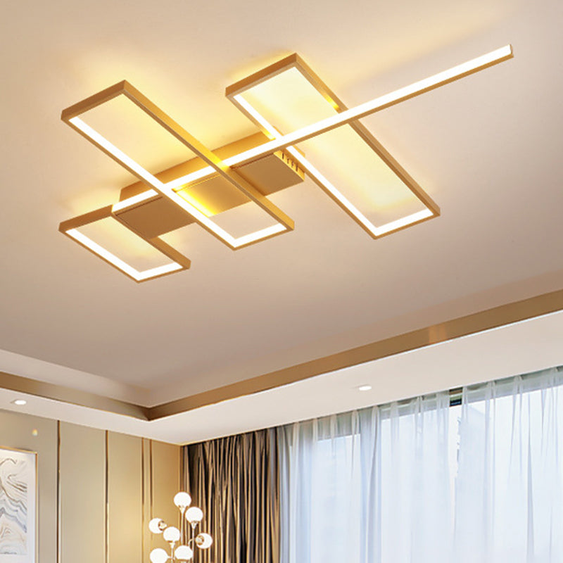 Black/Gold Rectangle Semi Flush Light Simplicity 19"/27.5"/35.5" L LED Metal Ceiling Mounted Fixture Gold Clearhalo 'Ceiling Lights' 'Close To Ceiling Lights' 'Close to ceiling' 'Semi-flushmount' Lighting' 1580763