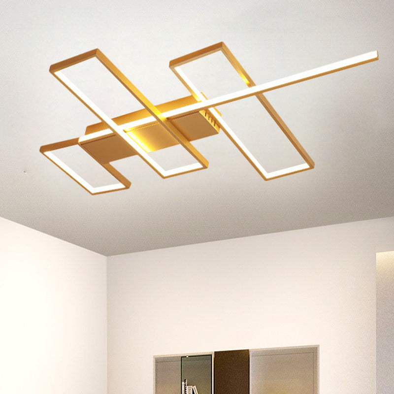 Black/Gold Rectangle Semi Flush Light Simplicity 19"/27.5"/35.5" L LED Metal Ceiling Mounted Fixture Clearhalo 'Ceiling Lights' 'Close To Ceiling Lights' 'Close to ceiling' 'Semi-flushmount' Lighting' 1580764