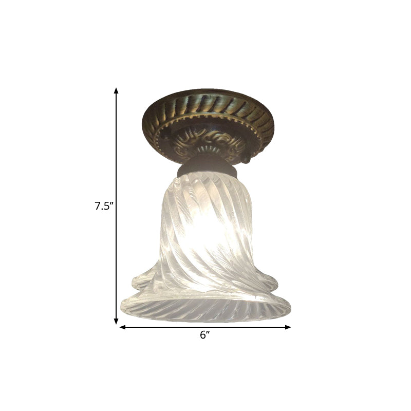 Bell Corridor Flush Mount Fixture Warehouse Clear Ribbed Glass Single Light Black Ceiling Lighting Clearhalo 'Ceiling Lights' 'Close To Ceiling Lights' 'Close to ceiling' 'Flush mount' Lighting' 1580779