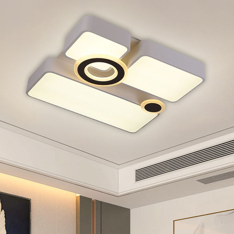 Rectangle/Square Flush Mount Simplicity Acrylic LED White Ceiling Lighting in White/3 Color Light, 24.5"/35.5"/43" L White 24.5" Clearhalo 'Ceiling Lights' 'Close To Ceiling Lights' 'Close to ceiling' 'Flush mount' Lighting' 1580789