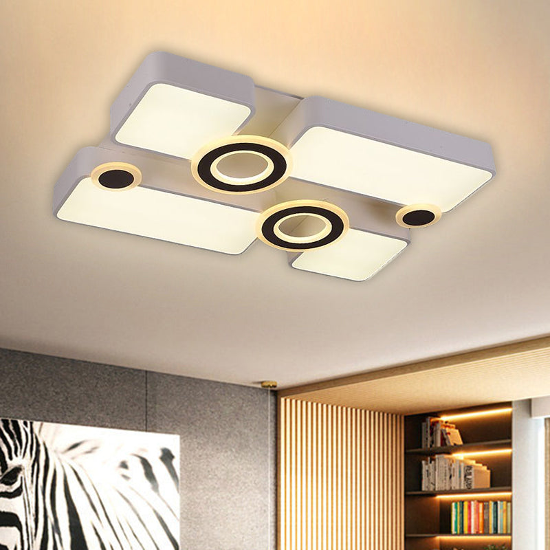 Rectangle/Square Flush Mount Simplicity Acrylic LED White Ceiling Lighting in White/3 Color Light, 24.5"/35.5"/43" L Clearhalo 'Ceiling Lights' 'Close To Ceiling Lights' 'Close to ceiling' 'Flush mount' Lighting' 1580794