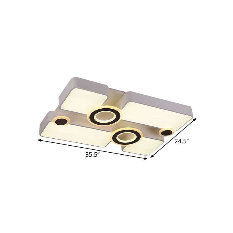 Rectangle/Square Flush Mount Simplicity Acrylic LED White Ceiling Lighting in White/3 Color Light, 24.5"/35.5"/43" L Clearhalo 'Ceiling Lights' 'Close To Ceiling Lights' 'Close to ceiling' 'Flush mount' Lighting' 1580797