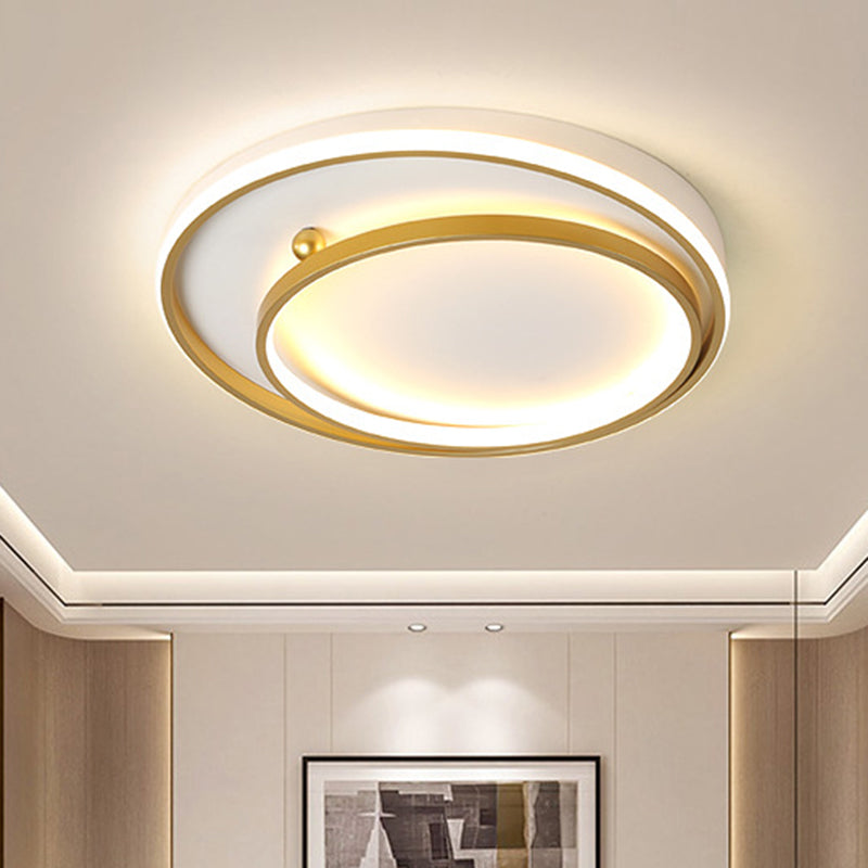 Metallic Dual Ring Ceiling Flush Contemporary 16"/19.5" Wide LED Gold Flush Mount Fixture in Warm/White Light Gold Clearhalo 'Ceiling Lights' 'Close To Ceiling Lights' 'Close to ceiling' 'Flush mount' Lighting' 1580812
