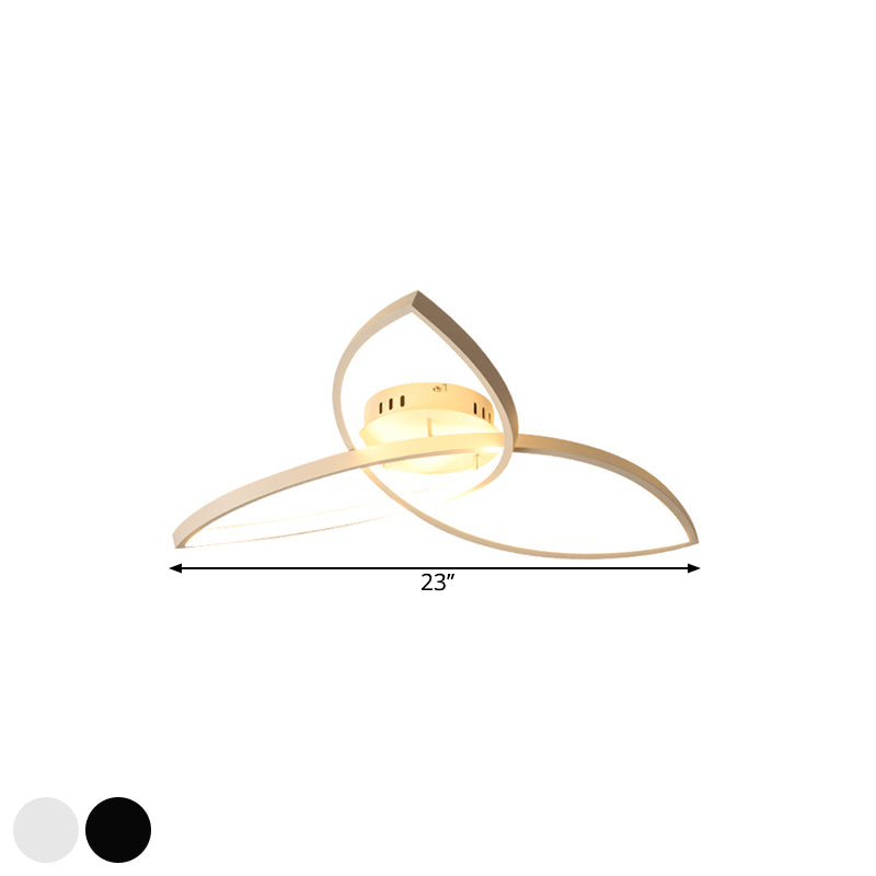 23"/29" W Metallic Petal Flush Lamp Contemporary Black/White LED Close to Ceiling Lighting, Warm/White Light Clearhalo 'Ceiling Lights' 'Close To Ceiling Lights' 'Close to ceiling' 'Semi-flushmount' Lighting' 1580824