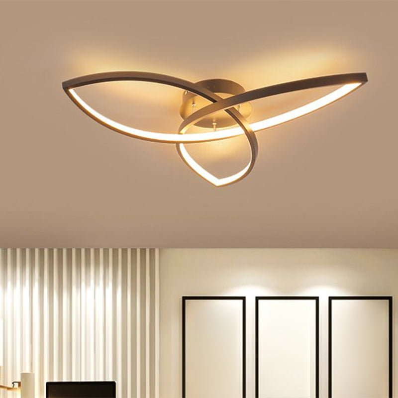 23"/29" W Metallic Petal Flush Lamp Contemporary Black/White LED Close to Ceiling Lighting, Warm/White Light Clearhalo 'Ceiling Lights' 'Close To Ceiling Lights' 'Close to ceiling' 'Semi-flushmount' Lighting' 1580828