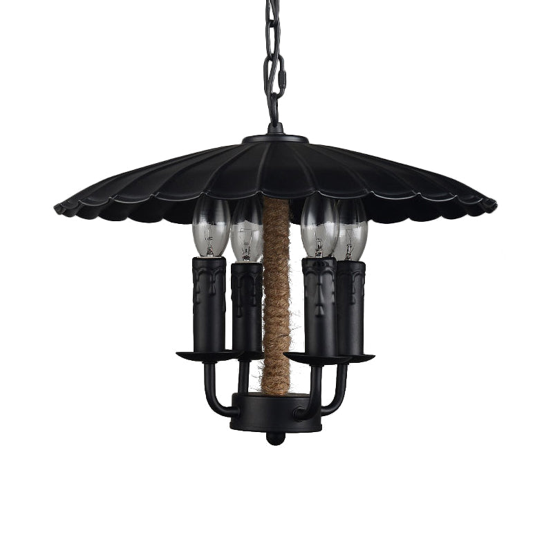 Wavy Pendant Light Retro Style Metal 4 Bulbs Candle Hanging Light in Black for Dining Room Clearhalo 'Ceiling Lights' 'Chandeliers' 'Glass shade' 'Glass' Lighting' 158131