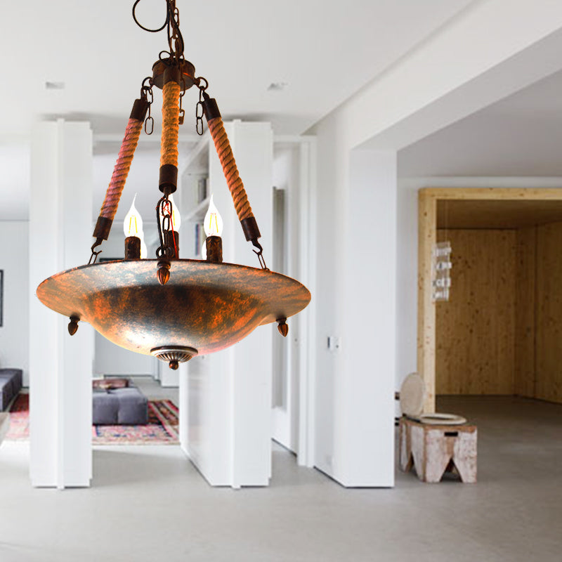 Bowl Shape Ceiling Fixture Industrial Style Metal 5 Lights Hanging Lamp in Rust for Indoor Lighting Clearhalo 'Ceiling Lights' 'Chandeliers' Lighting' options 158287