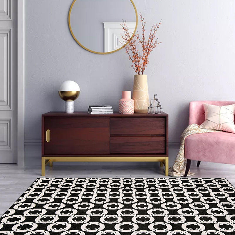 Modern Living Room Rug in Black Mesh Circle Stripe Print Rug Polyester Washable Pet Friendly Area Rug Clearhalo 'Area Rug' 'Modern' 'Rugs' Rug' 1583713