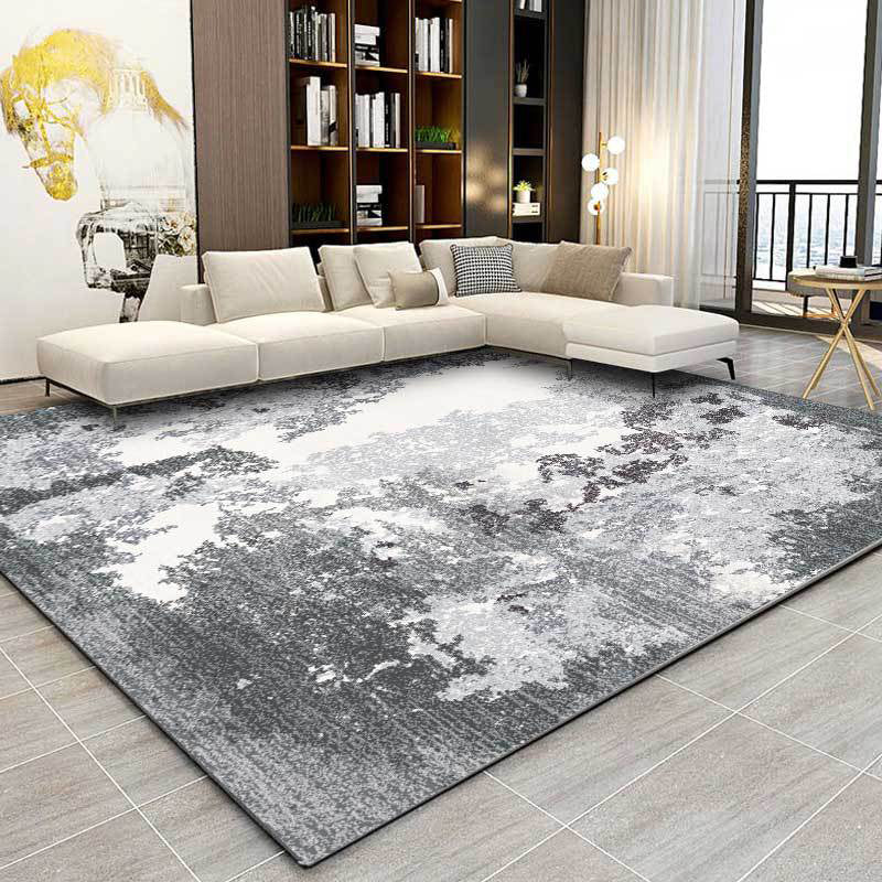 Grey and White Contemporary Rug Polyester Abstract Rug Washable Non-Slip Backing Carpet for Living Room Grey Clearhalo 'Area Rug' 'Rug' 1584035