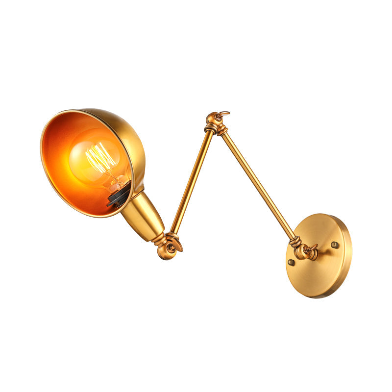 Retro Dome Wall Sconce 1 Bulb Metal Wall Lighting with Swing Arm in Brass/Chrome for Bathroom Clearhalo 'Art deco wall lights' 'Cast Iron' 'Glass' 'Industrial wall lights' 'Industrial' 'Middle century wall lights' 'Modern' 'Rustic wall lights' 'Tiffany' 'Traditional wall lights' 'Wall Lamps & Sconces' 'Wall Lights' Lighting' 158414