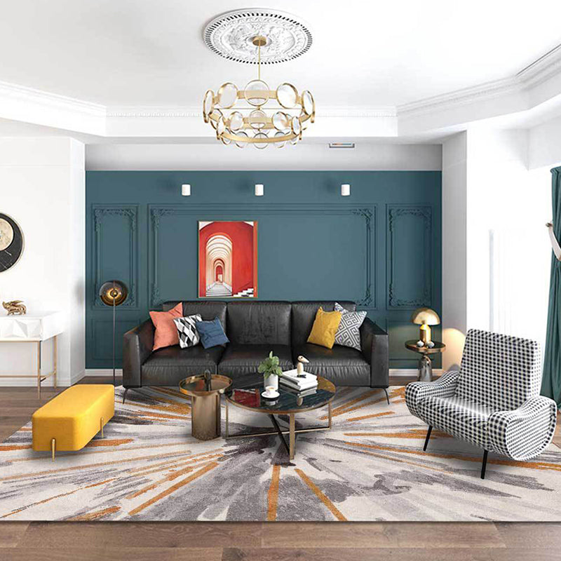 Ivory Bedroom Rug Modern Abstract Watercolor Painting Lines Pattern Area Rug Polyester Anti-Slip Machine Washable Carpet Clearhalo 'Area Rug' 'Modern' 'Rugs' Rug' 1584244