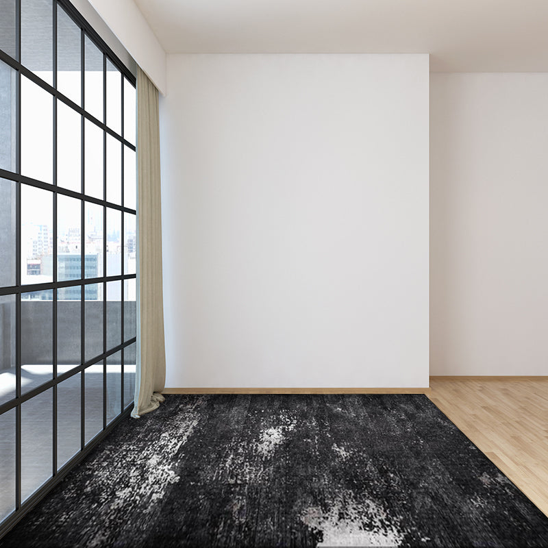 Industrial Abstract Rug Black Polyester Rug Machine Washable Anti-Slip Backing Area Rug for Bedroom Black Clearhalo 'Area Rug' 'Rug' 1584396