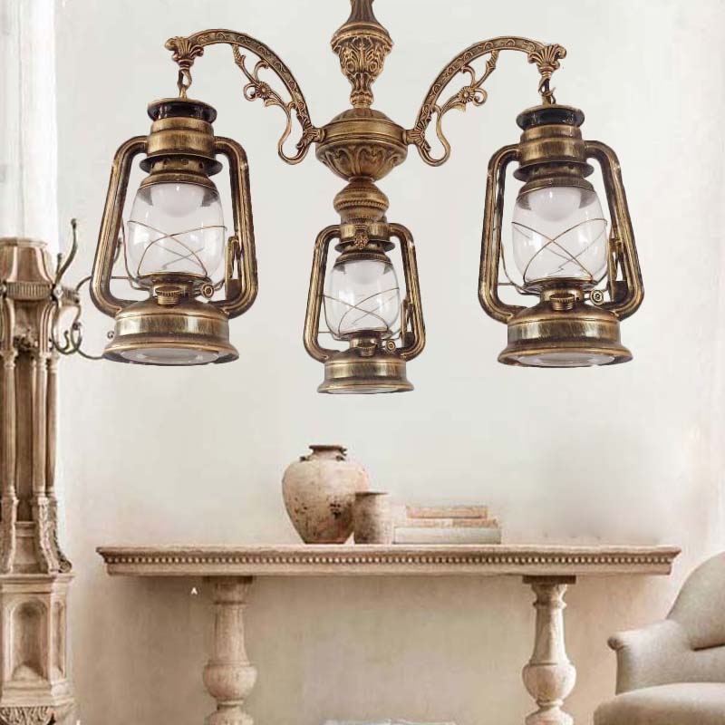 Clear Glass Black/Silver/Red Chandelier Light Lantern 3-Light Industrial Pendant Lamp for Kitchen Clearhalo 'Cast Iron' 'Ceiling Lights' 'Chandeliers' 'Industrial Chandeliers' 'Industrial' 'Metal' 'Middle Century Chandeliers' 'Rustic Chandeliers' 'Tiffany' Lighting' 158458