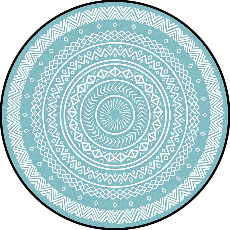 Blue Bedroom Rug Bohemian Circle Chevron Diamond Pattern Area Rug Polyester Pet Friendly Carpet Clearhalo 'Area Rug' 'Bohemian' 'Rugs' Rug' 1584816